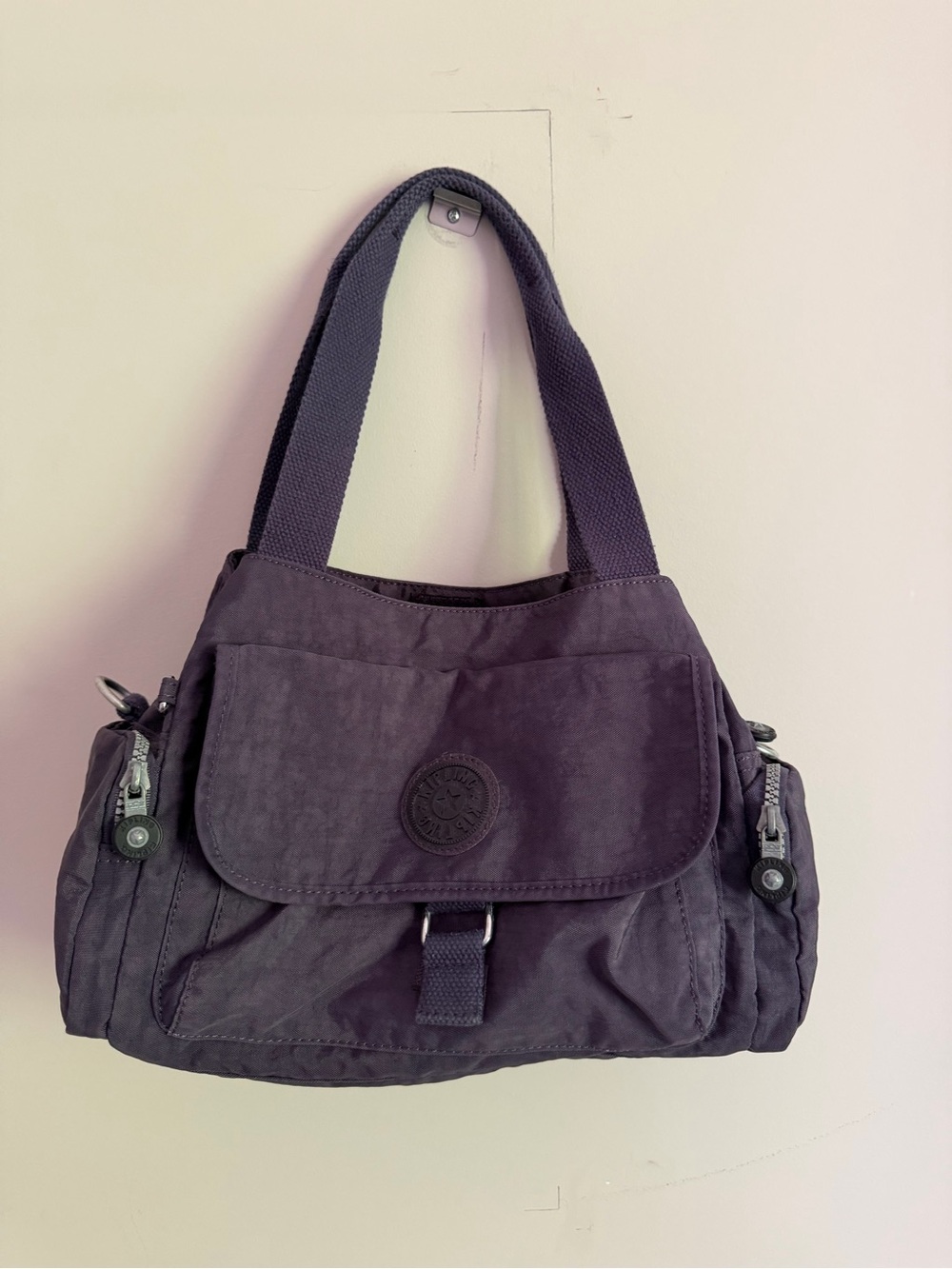 Kipling Deep Purple Shoulder Bag with Front Flap